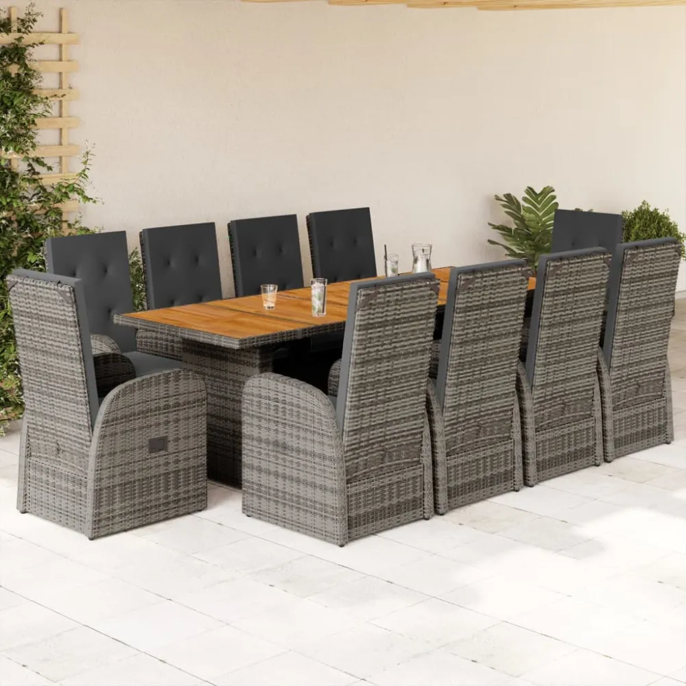11-delige Tuinset met kussens poly rattan grijs vidaXL