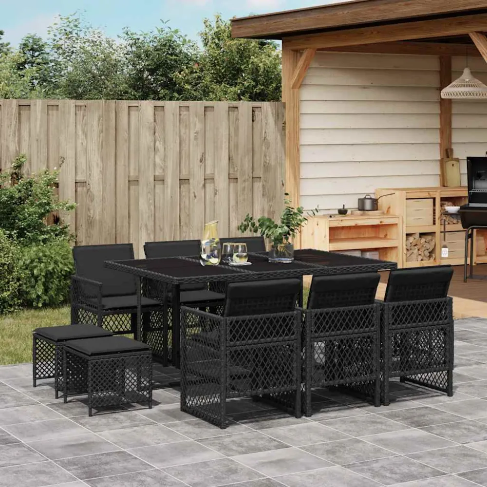 11-delige Tuinset met kussens poly rattan zwart vidaXL