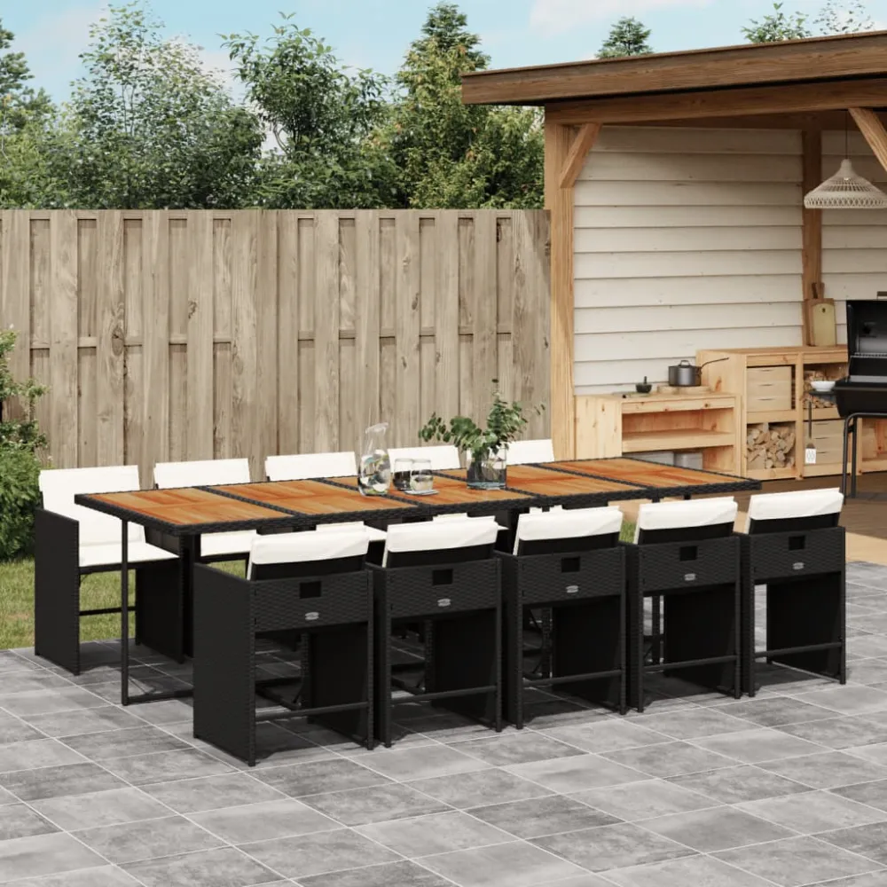 11-delige Tuinset met kussens poly rattan zwart vidaXL