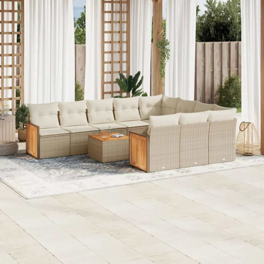 11-delige Tuinset met kussens poly rattan beige vidaXL
