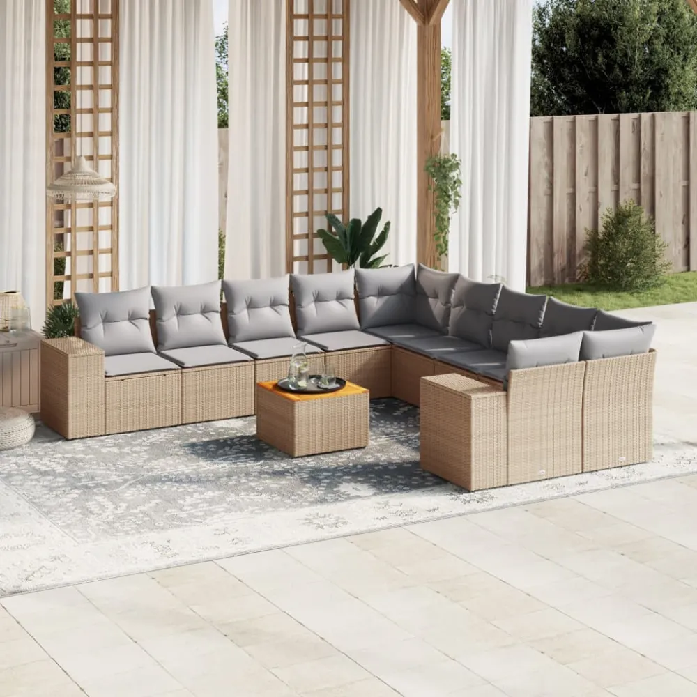 11-delige Tuinset met kussens poly rattan beige vidaXL