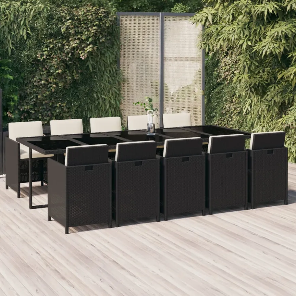 11-delige Tuinset met kussens poly rattan zwart vidaXL