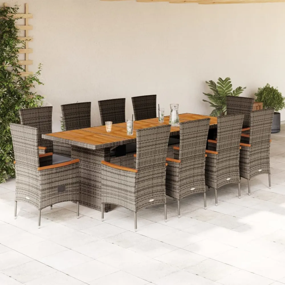 11-delige Tuinset met kussens poly rattan grijs vidaXL