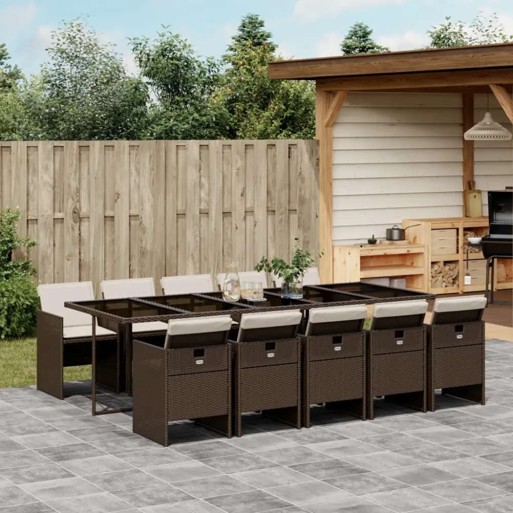 11-delige Tuinset met kussens poly rattan bruin vidaXL