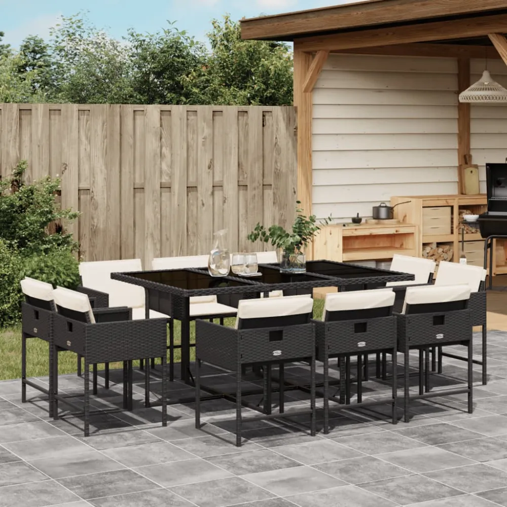11-delige Tuinset met kussens poly rattan zwart vidaXL