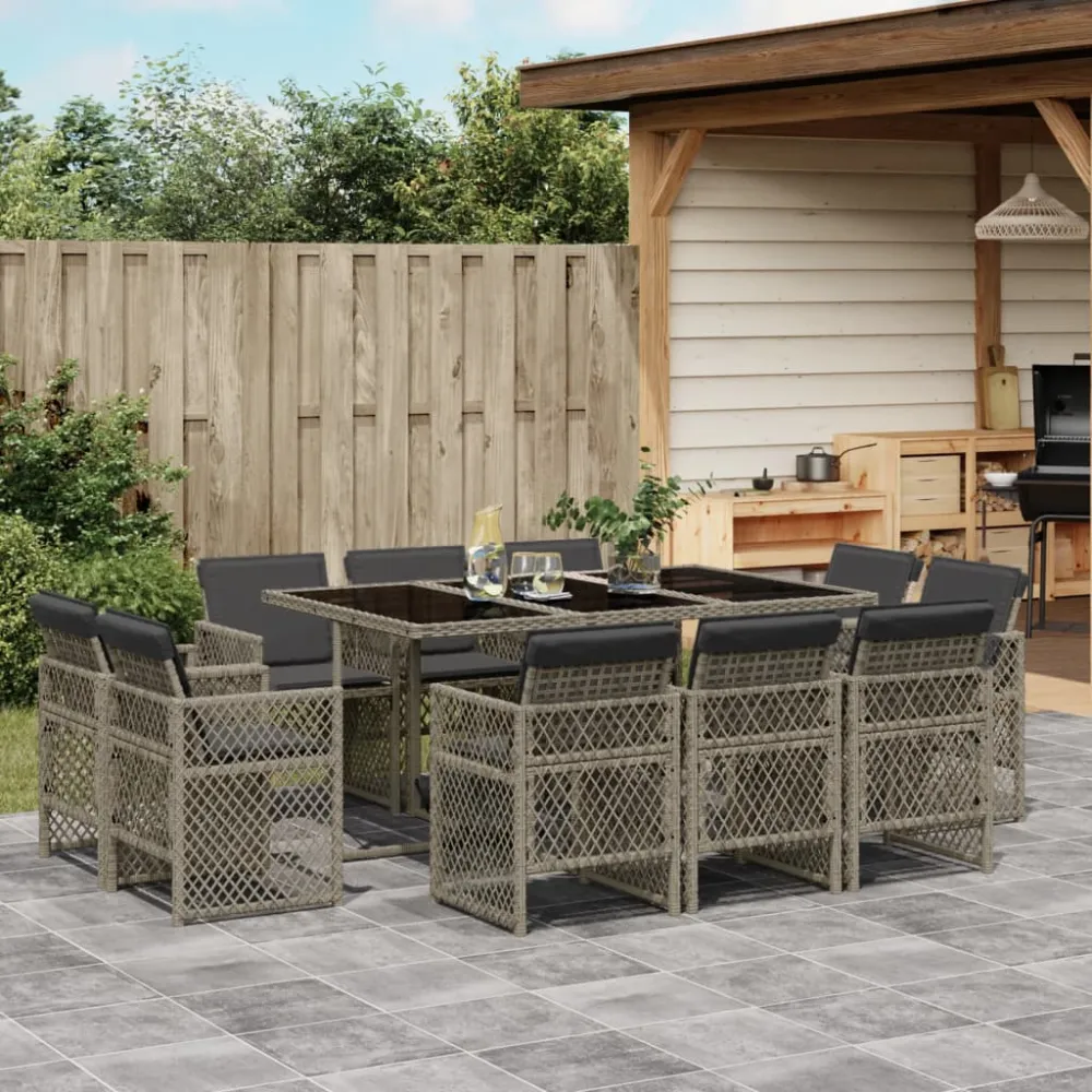11-delige Tuinset met kussens poly rattan grijs vidaXL