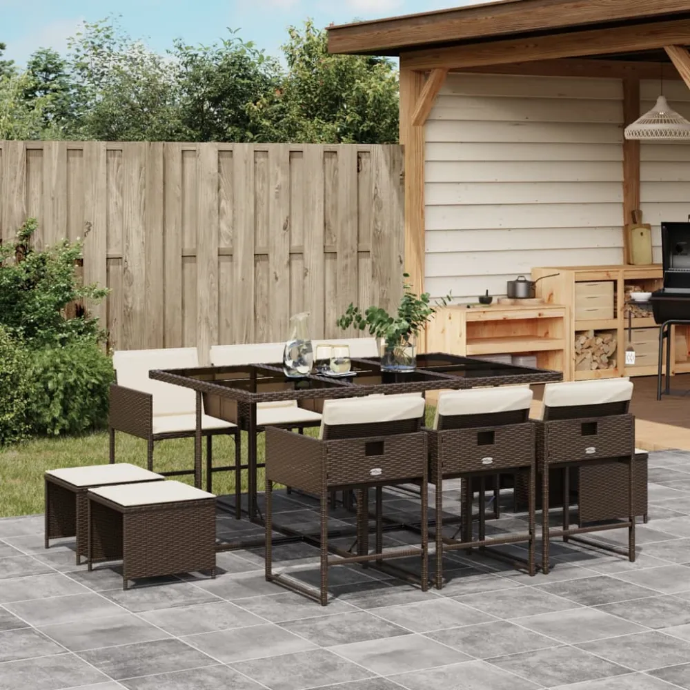 11-delige Tuinset met kussens poly rattan bruin vidaXL