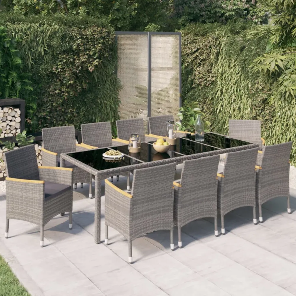 11-delige Tuinset met kussens poly rattan zwart en grijs vidaXL