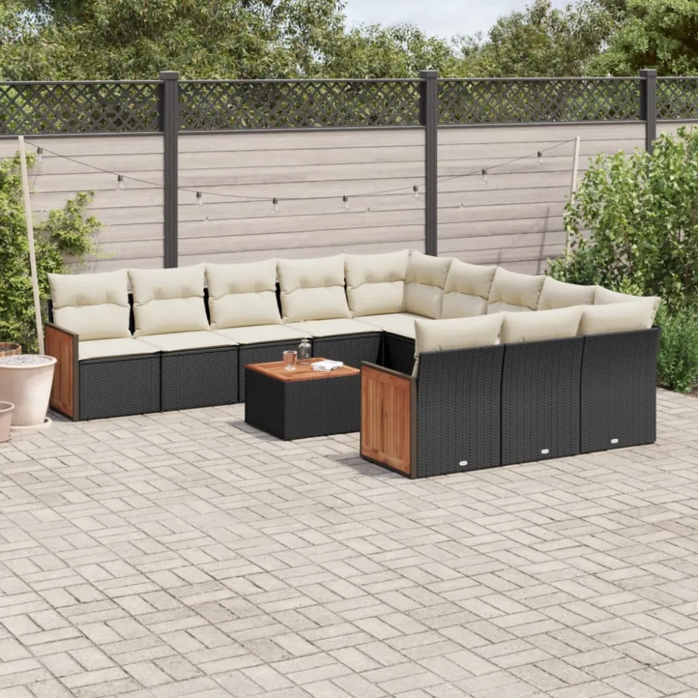 12-delige Loungeset met kussens poly rattan zwart vidaXL
