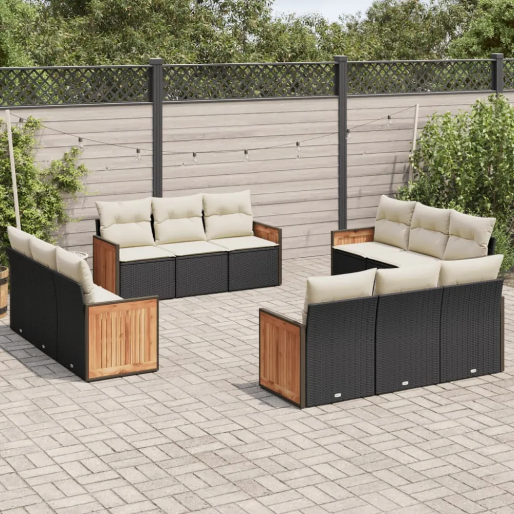 12-delige Loungeset met kussens poly rattan zwart vidaXL