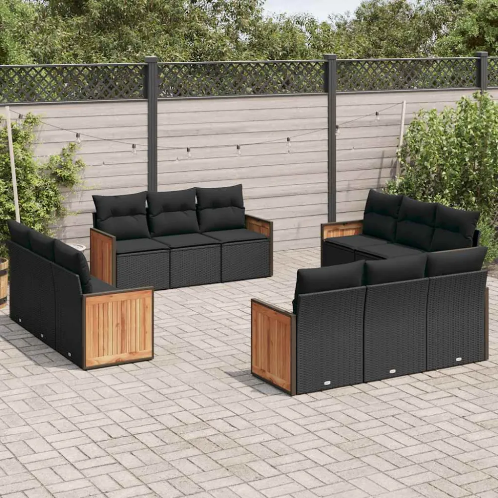 12-delige Loungeset met kussens poly rattan zwart vidaXL