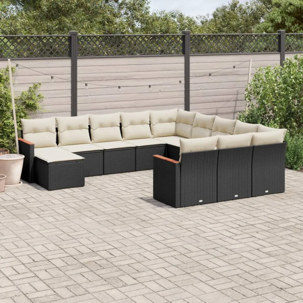 12-delige Loungeset met kussens poly rattan zwart vidaXL