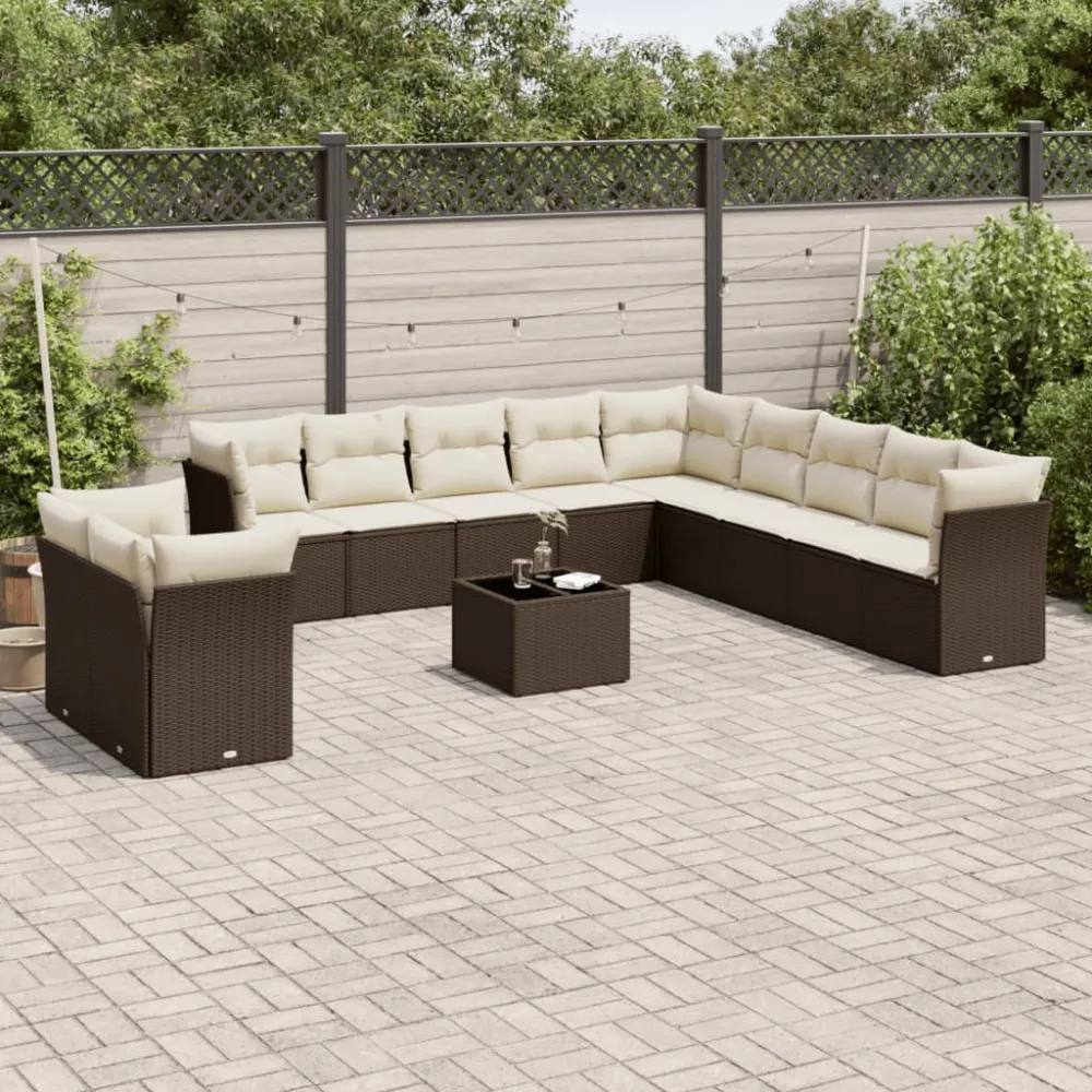 12-delige Loungeset met kussens poly rattan bruin vidaXL