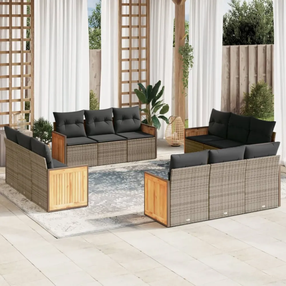 12-delige Loungeset met kussens poly rattan grijs vidaXL