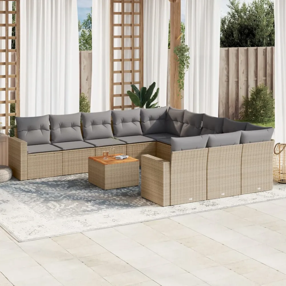 12-delige Loungeset met kussens poly rattan beige vidaXL