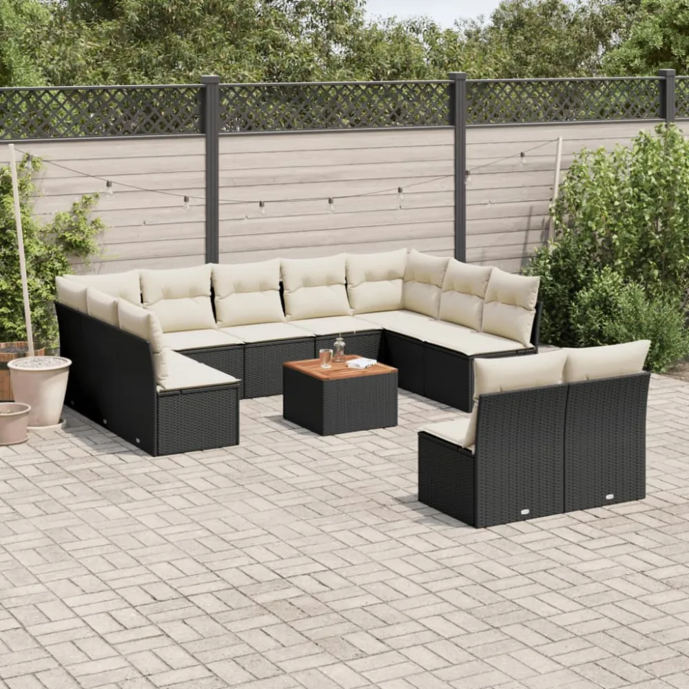 12-delige Loungeset met kussens poly rattan zwart vidaXL