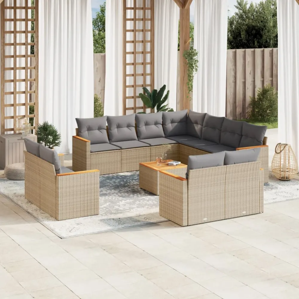 12-delige Loungeset met kussens poly rattan gemengd beige vidaXL