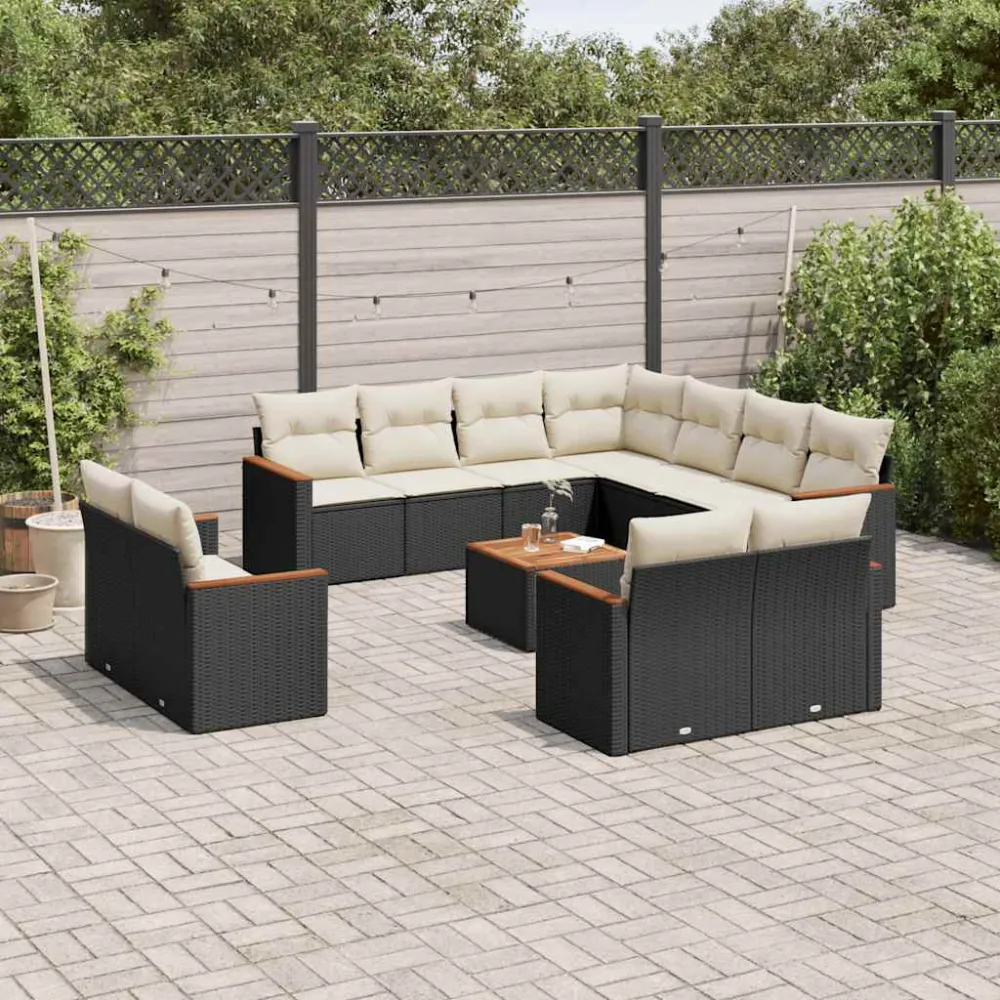 12-delige Loungeset met kussens poly rattan zwart vidaXL