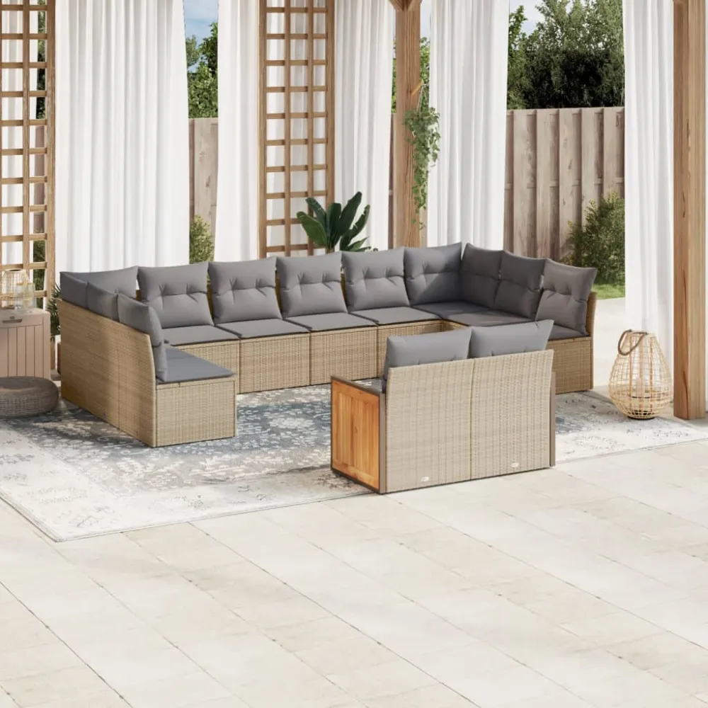 12-delige Loungeset met kussens poly rattan beige vidaXL