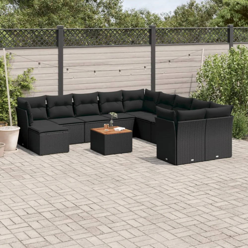 12-delige Loungeset met kussens poly rattan zwart vidaXL