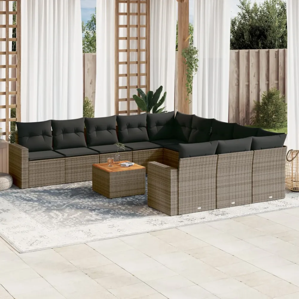 12-delige Loungeset met kussens poly rattan grijs vidaXL