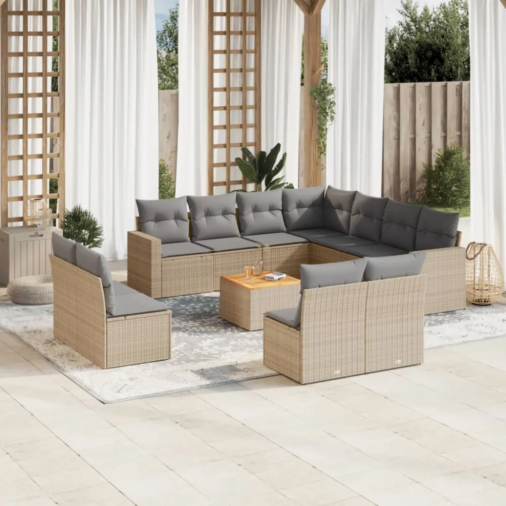 12-delige Loungeset met kussens poly rattan beige vidaXL