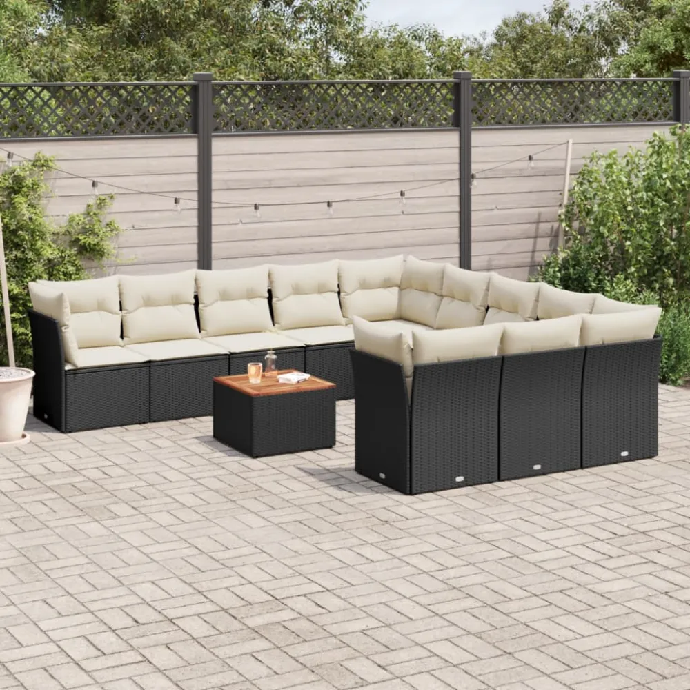 12-delige Loungeset met kussens poly rattan zwart vidaXL