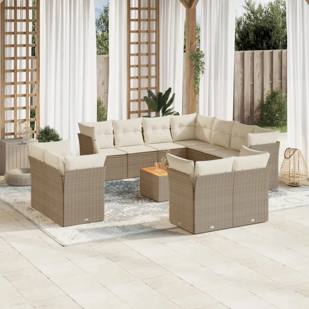 12-delige Loungeset met kussens poly rattan beige vidaXL