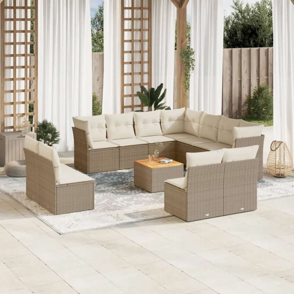 12-delige Loungeset met kussens poly rattan beige vidaXL