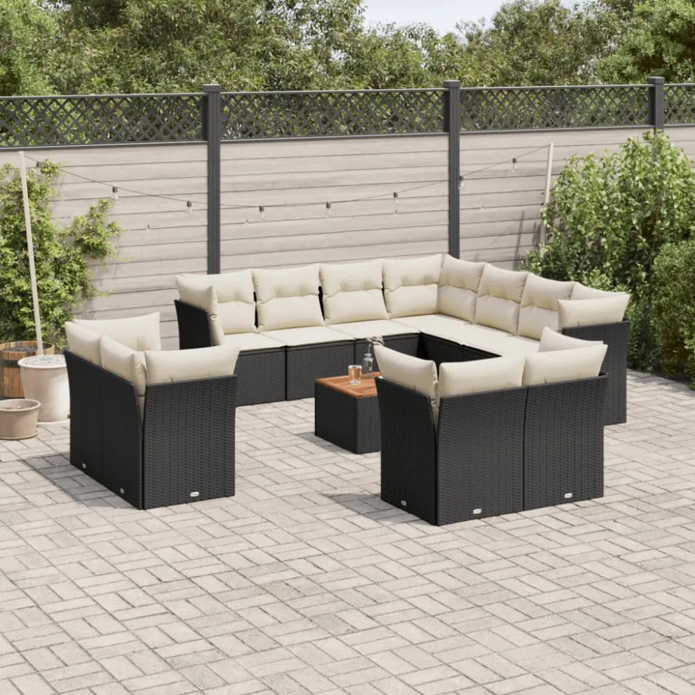 12-delige Loungeset met kussens poly rattan zwart vidaXL