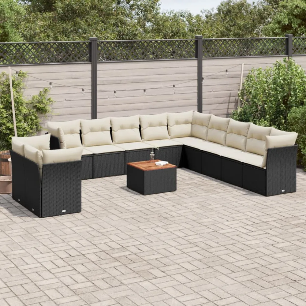 12-delige Loungeset met kussens poly rattan zwart vidaXL