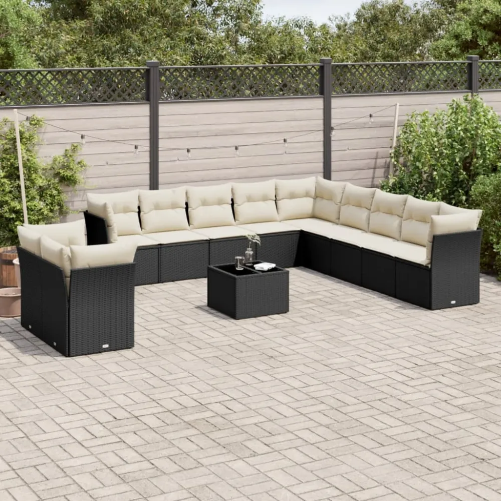 12-delige Loungeset met kussens poly rattan zwart vidaXL