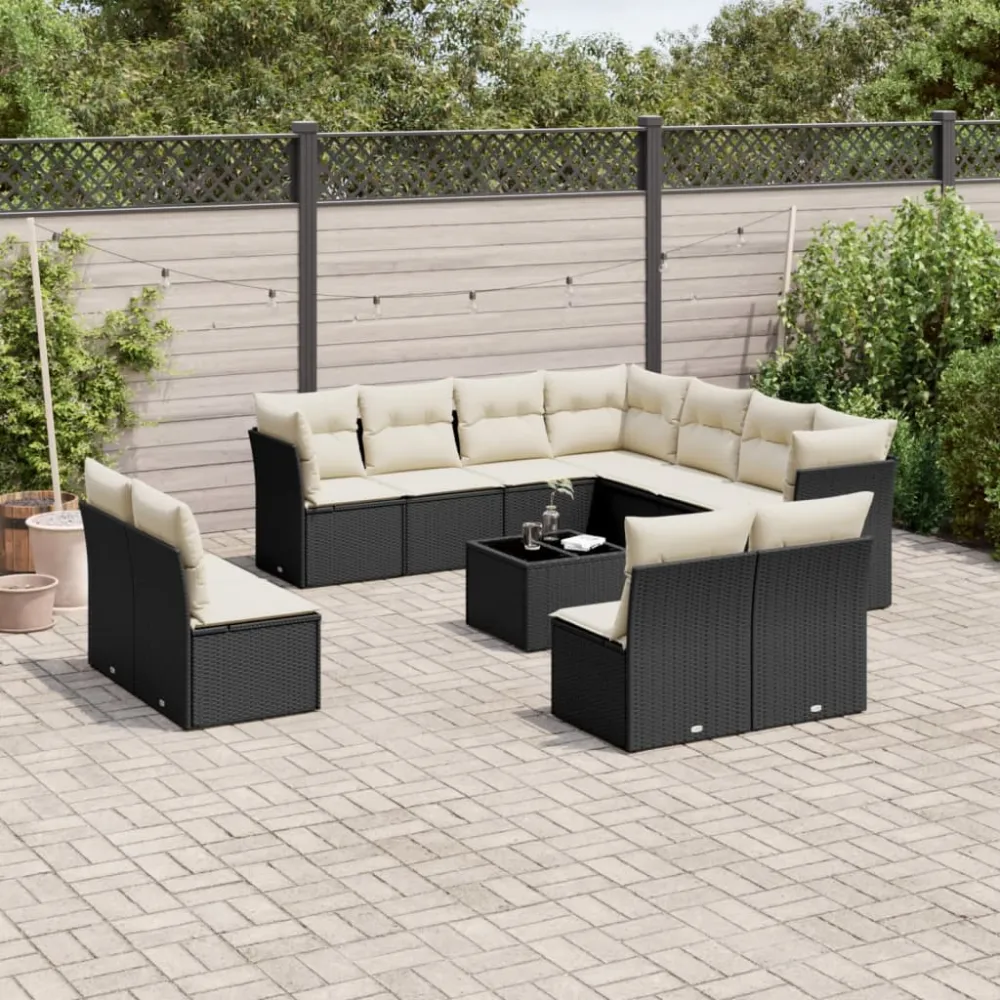 12-delige Loungeset met kussens poly rattan zwart vidaXL