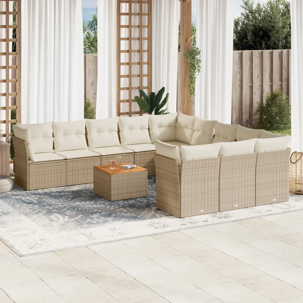 12-delige Loungeset met kussens poly rattan beige vidaXL