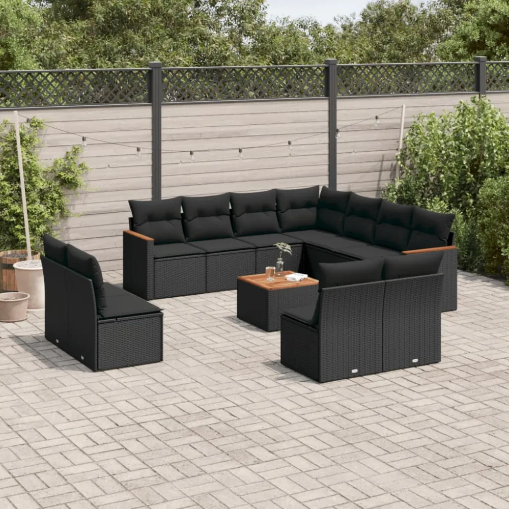 12-delige Loungeset met kussens poly rattan zwart vidaXL