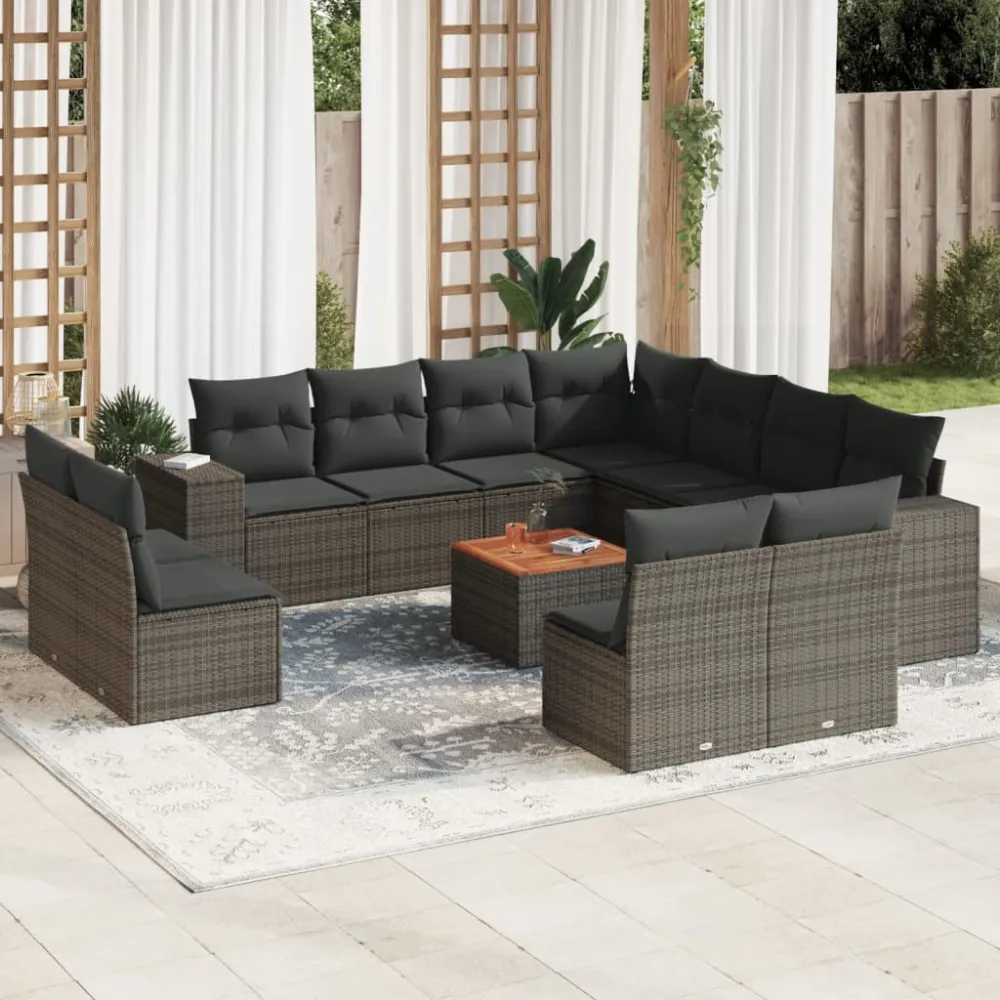 12-delige Loungeset met kussens poly rattan grijs vidaXL
