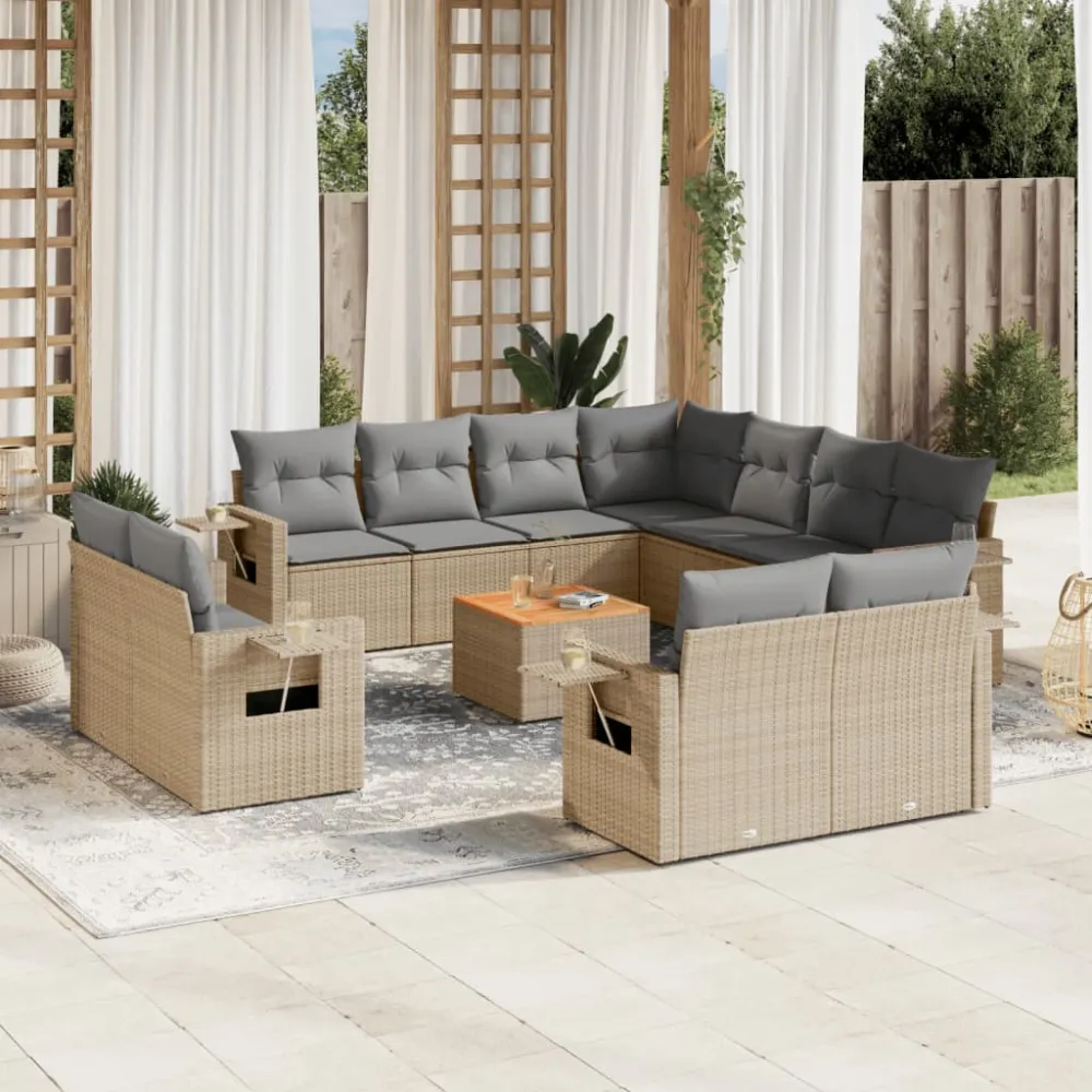 12-delige Loungeset met kussens poly rattan beige vidaXL
