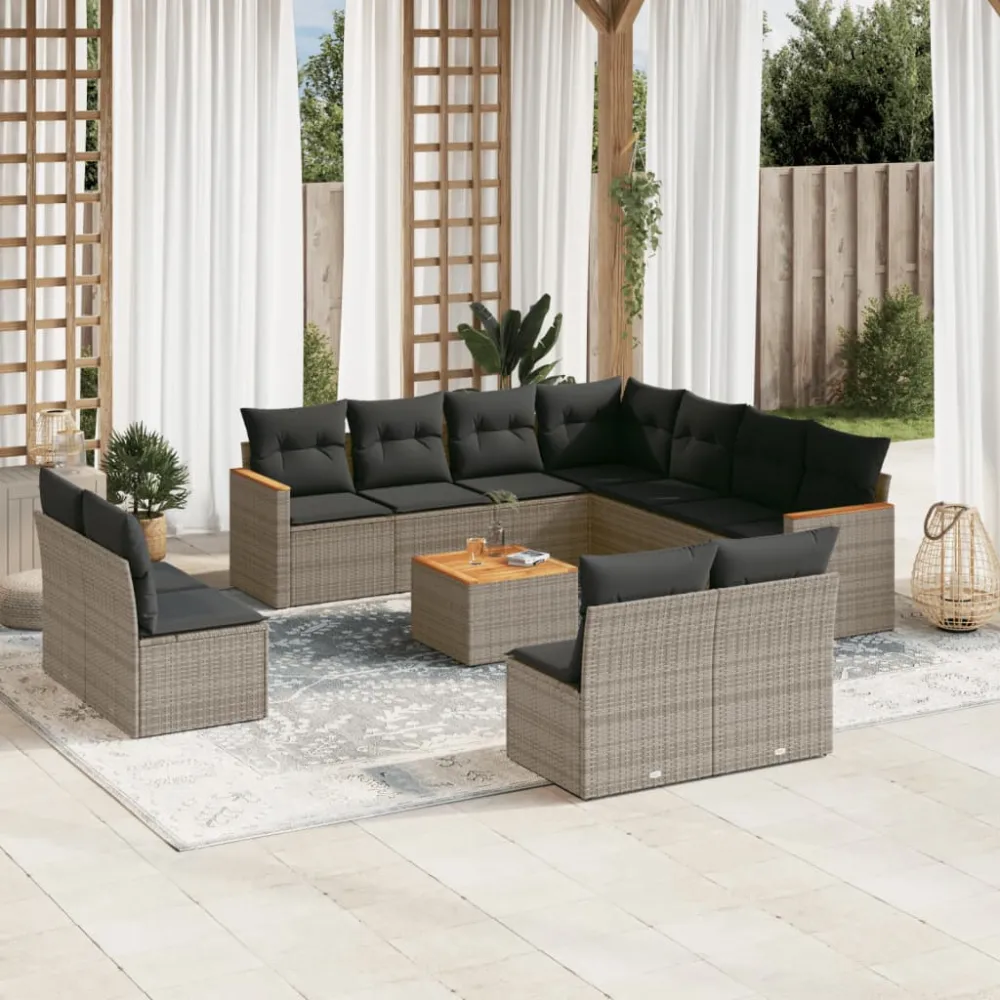 12-delige Loungeset met kussens poly rattan grijs vidaXL