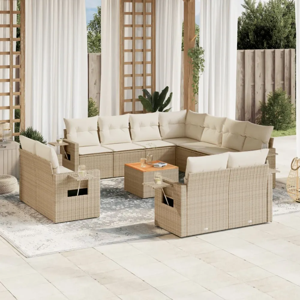 12-delige Loungeset met kussens poly rattan beige vidaXL
