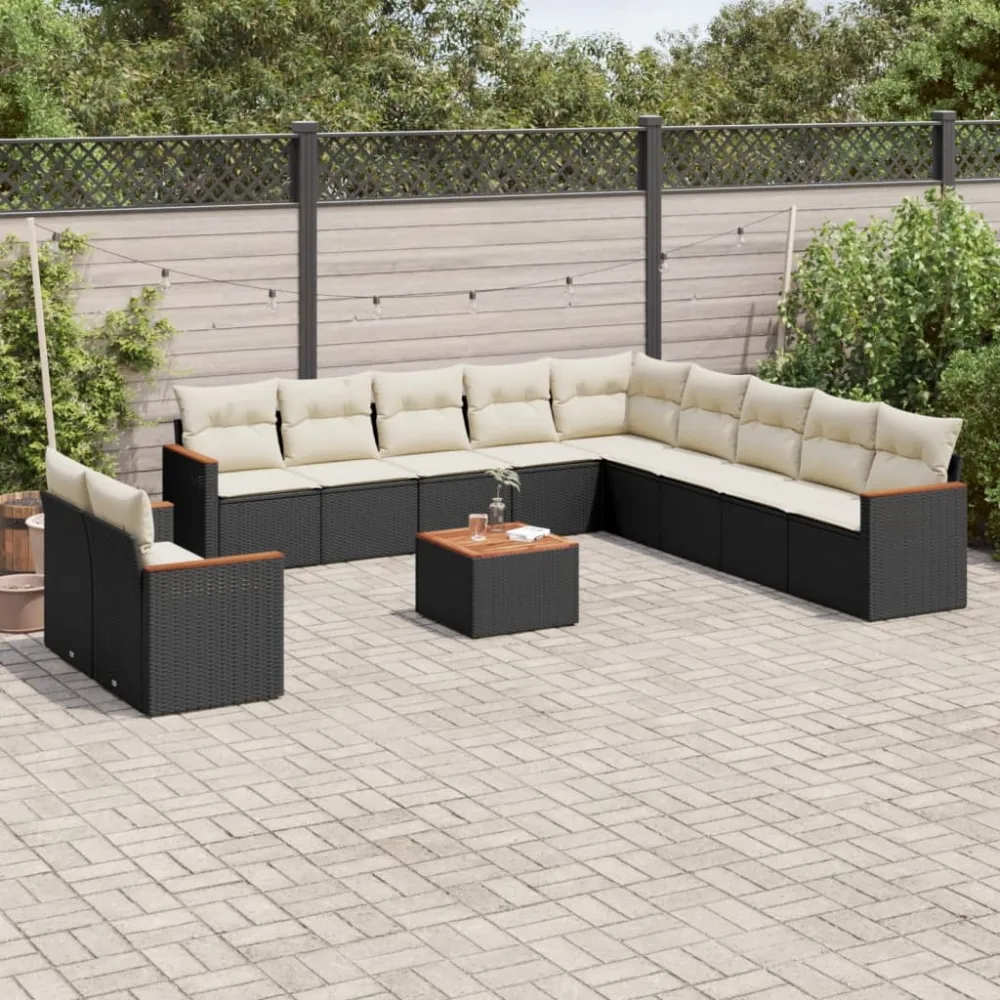 12-delige Loungeset met kussens poly rattan zwart vidaXL