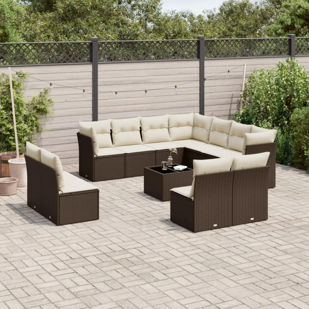 12-delige Loungeset met kussens poly rattan bruin vidaXL