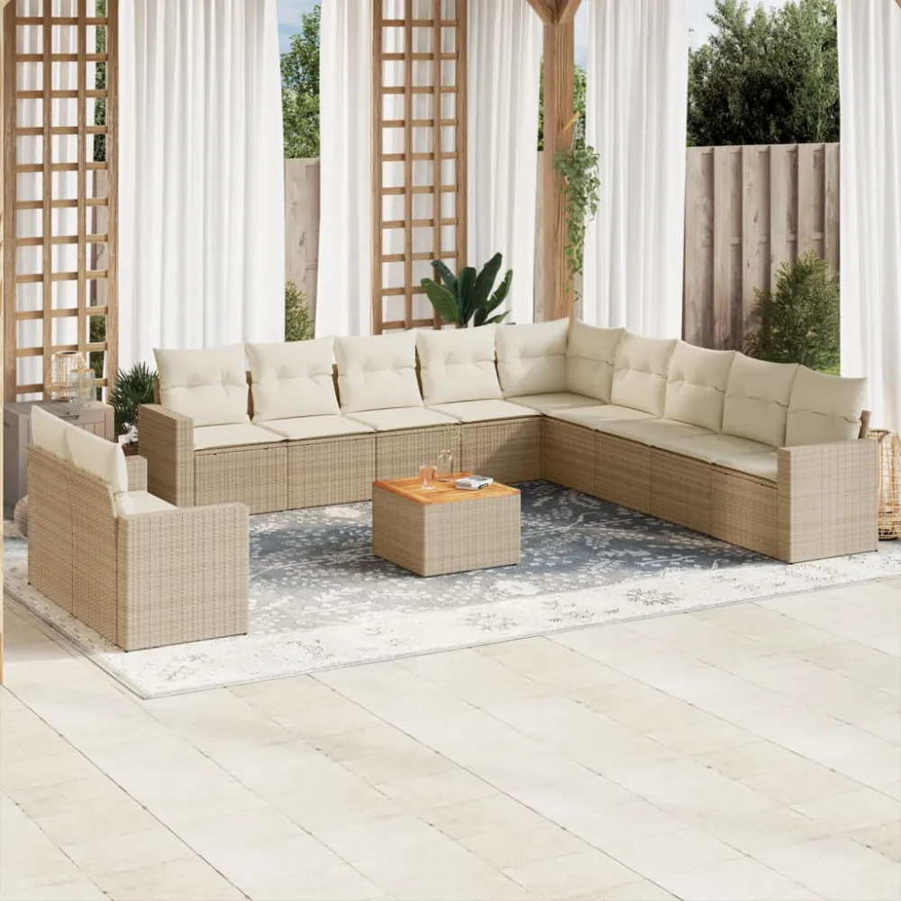 12-delige Loungeset met kussens poly rattan beige vidaXL