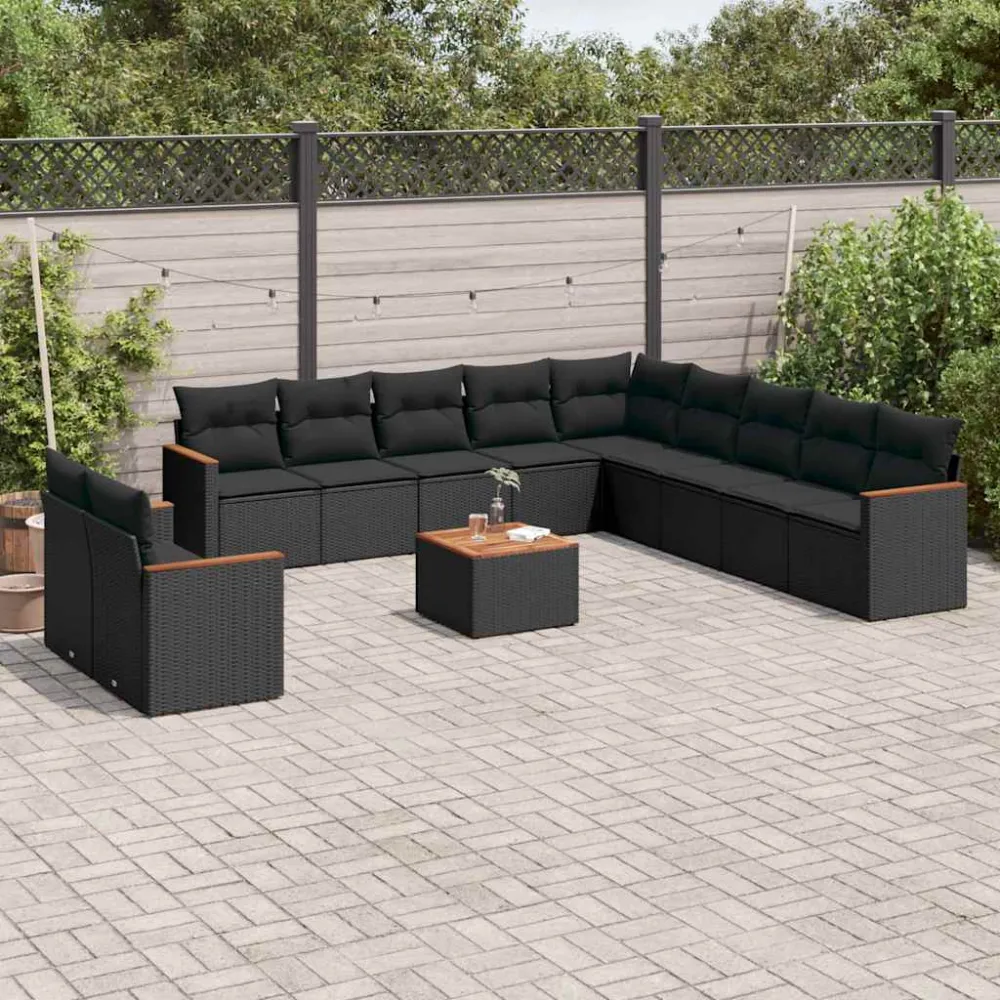 12-delige Loungeset met kussens poly rattan zwart vidaXL