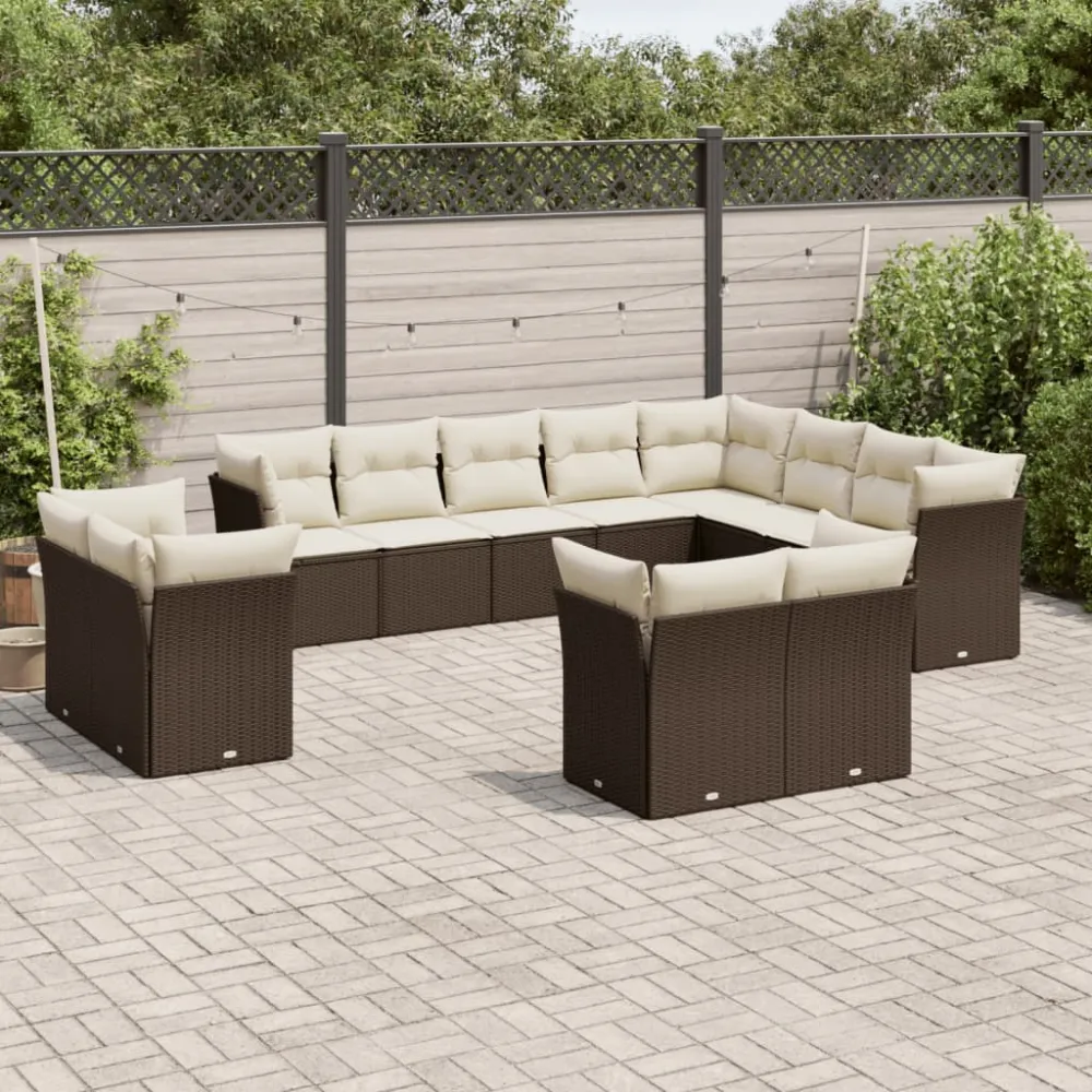 12-delige Loungeset met kussens poly rattan bruin vidaXL