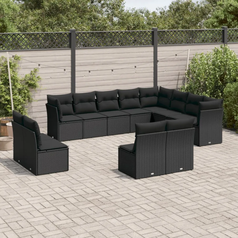 12-delige Loungeset met kussens poly rattan zwart vidaXL