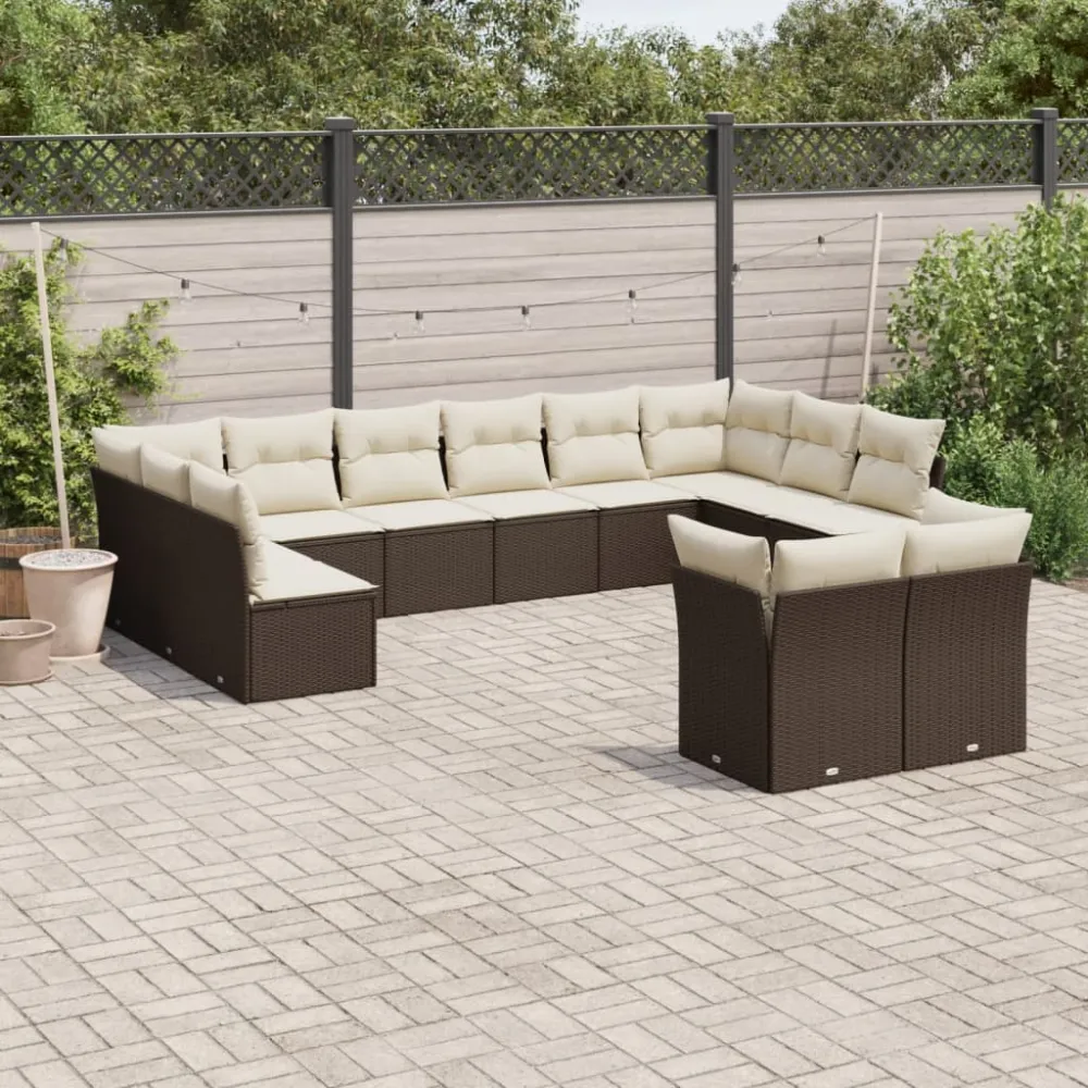 12-delige Loungeset met kussens poly rattan bruin vidaXL