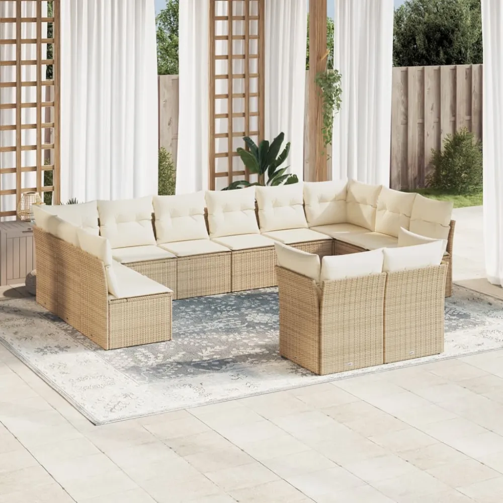 12-delige Loungeset met kussens poly rattan beige vidaXL