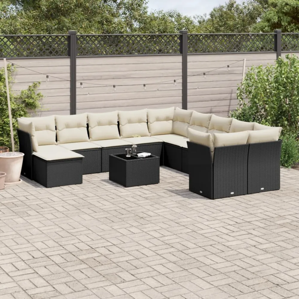 12-delige Loungeset met kussens poly rattan zwart vidaXL