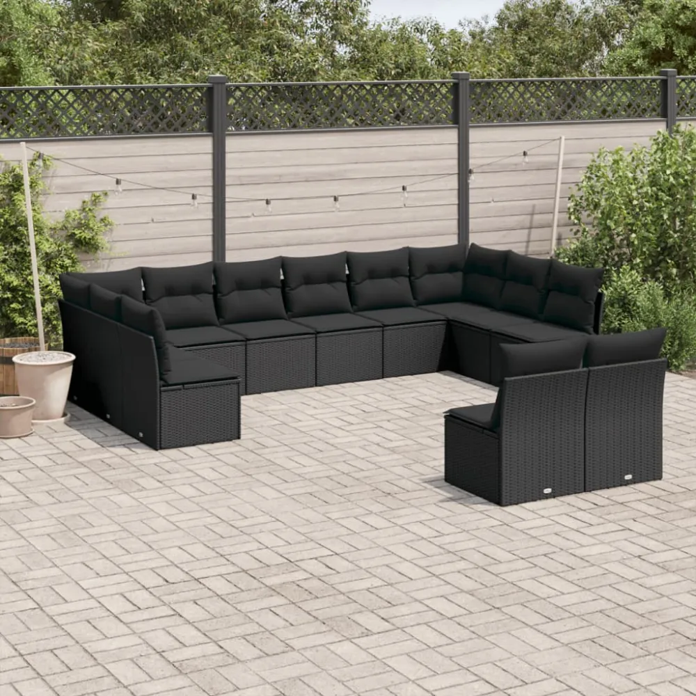 12-delige Loungeset met kussens poly rattan zwart vidaXL