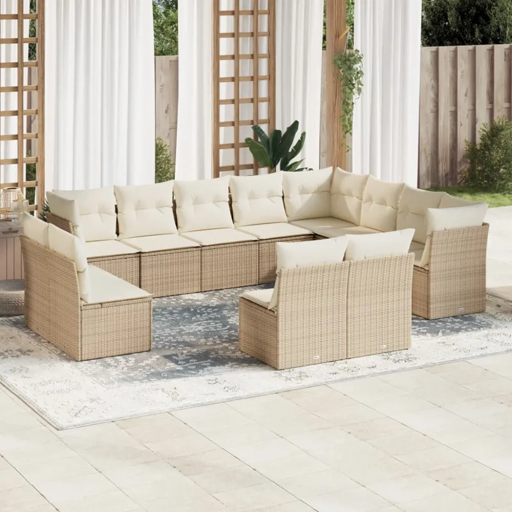 12-delige Loungeset met kussens poly rattan beige vidaXL